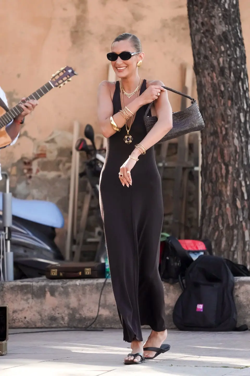 Bella Hadid Wears a Colorful Vintage-Style One-Piece in Saint-Tropez